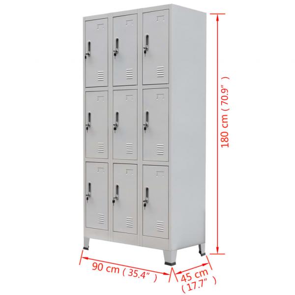 Schließfachschrank mit 9 Fächern Stahl 90x45x180 cm Grau 