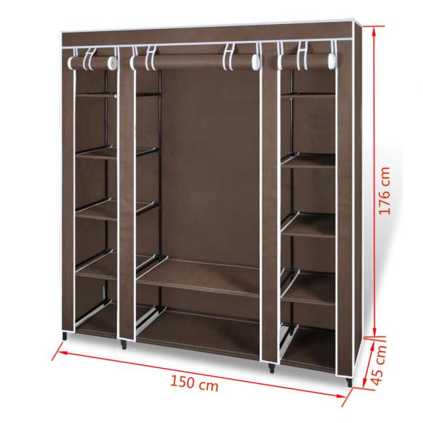 Stoffschrank mit Fächern und Stangen 45×150×176 cm Braun  