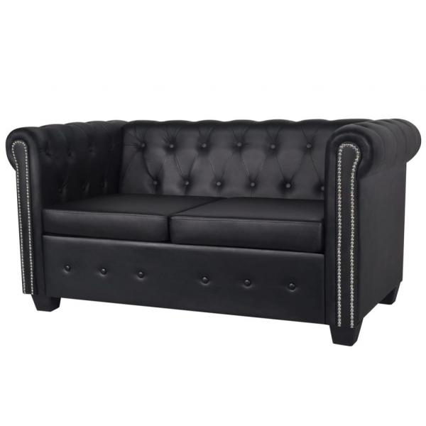 ARDEBO.de - Chesterfield-Sofa 2-Sitzer Kunstleder Schwarz 