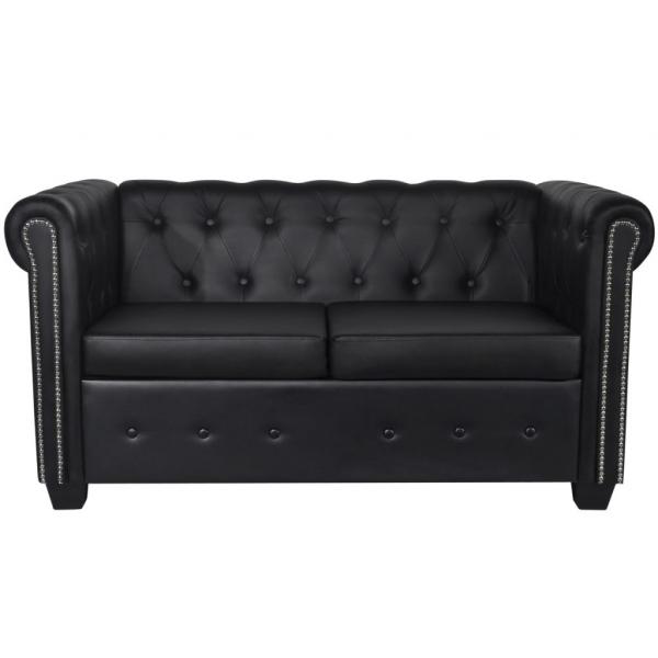 Chesterfield-Sofa 2-Sitzer Kunstleder Schwarz 