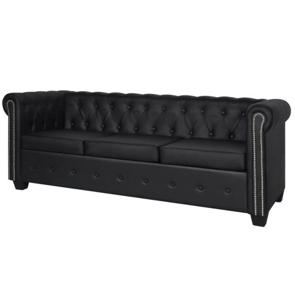 ARDEBO.de - Chesterfield-Sofa 3-Sitzer Kunstleder Schwarz  