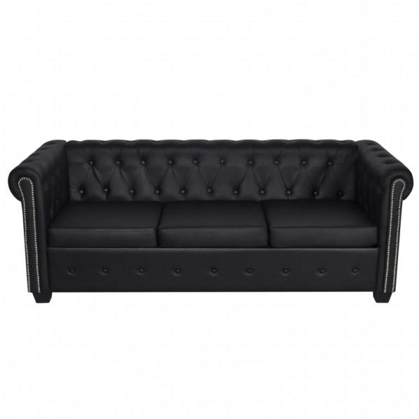 Chesterfield-Sofa 3-Sitzer Kunstleder Schwarz  