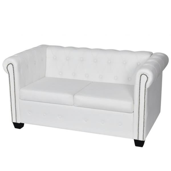 ARDEBO.de - Chesterfield-Sofa 2-Sitzer Kunstleder Weiß 