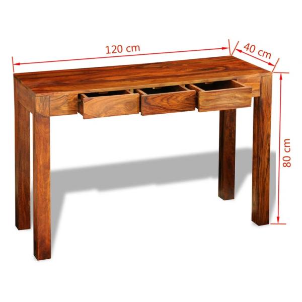 Konsolentisch mit 3 Schubladen 80 cm Massivholz Palisander