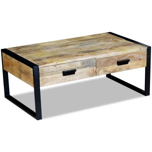 ARDEBO.de - Couchtisch mit 2 Schubladen Massivholz Mango 100x60x40 cm