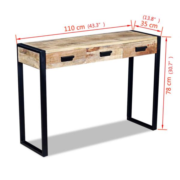 Konsolentisch mit 3 Schubladen Mangoholz Massiv 110x35x78 cm