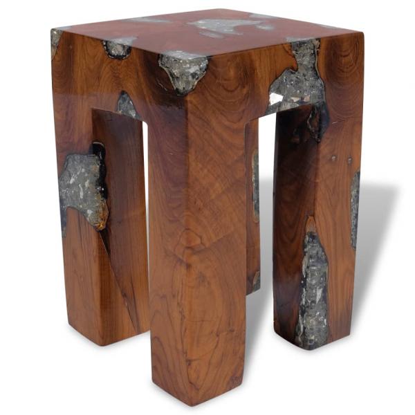 Hocker Massivholz Teak und Harz