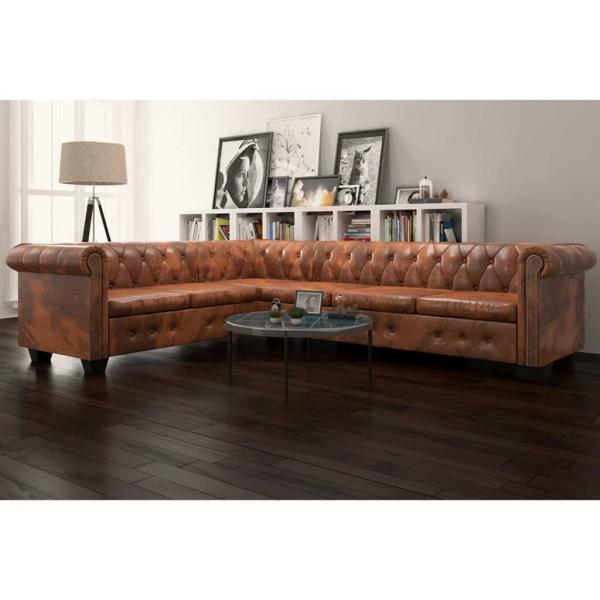 ARDEBO.de - Chesterfield-Ecksofa 6-Sitzer Kunstleder Braun 