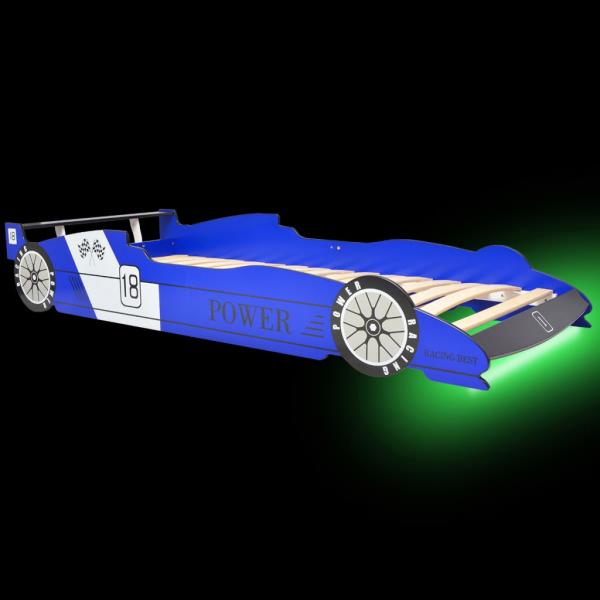 Kinderbett mit LED im Rennwagen-Design 90 x 200 cm Blau