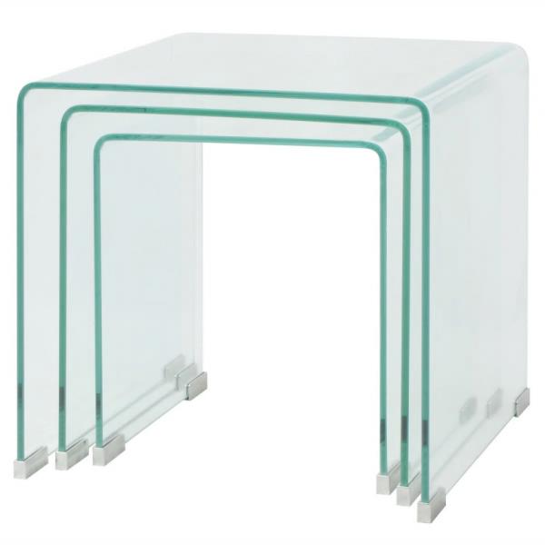 Dreiteiliges Satztisch-Set aus gehärtetem Glas Transparent