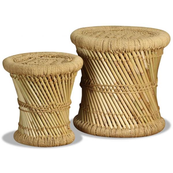 Hocker 2 Stk. Bambus und Jute