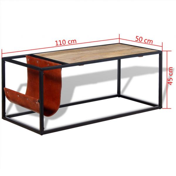 Couchtisch mit Zeitschriftenhalter aus Echtleder 110x50x45 cm