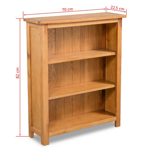 Bücherregal 3 Fächer 70x22,5x82 cm Massivholz Eiche