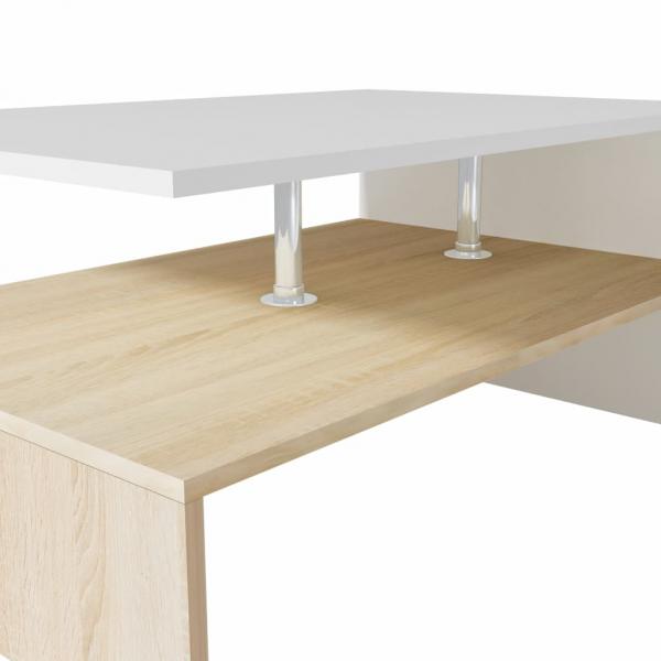 Couchtisch Holzwerkstoff 90x59x42 cm Eiche und Weiß