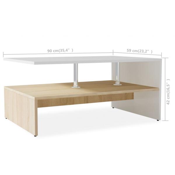 Couchtisch Holzwerkstoff 90x59x42 cm Eiche und Weiß