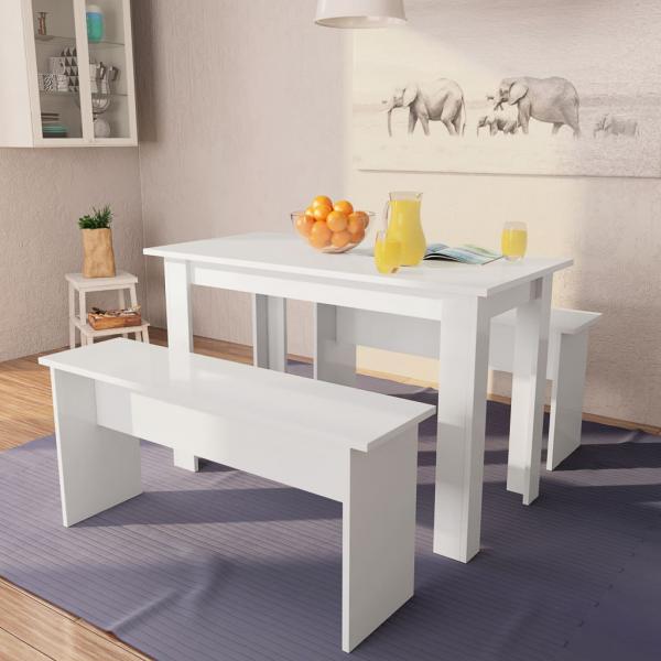 ARDEBO.de - 3-tlg. Essgruppe Tisch und Bänke Holzwerkstoff Weiß