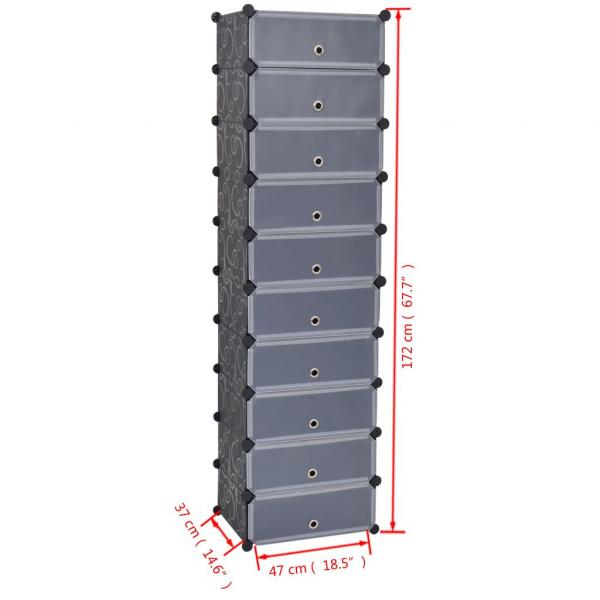 Schuh-Organizer Zusammenklappbar mit 10 Fächern Schwarz