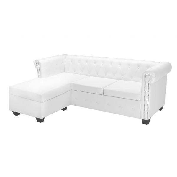 ARDEBO.de - Chesterfield-Sofa L-Form Kunstleder Weiß