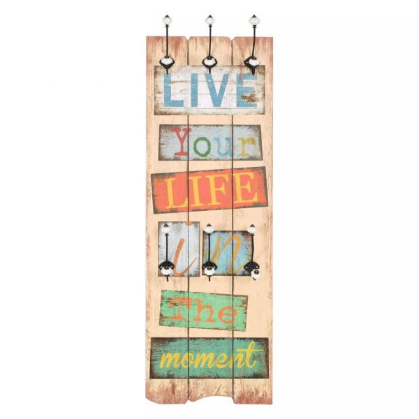 Wandgarderobe mit 6 Haken 120 x 40 cm "LIVE LIFE" 