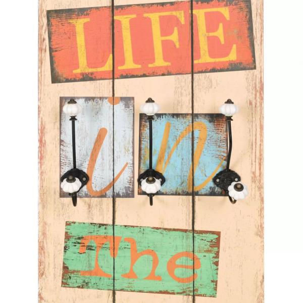 Wandgarderobe mit 6 Haken 120 x 40 cm "LIVE LIFE" 