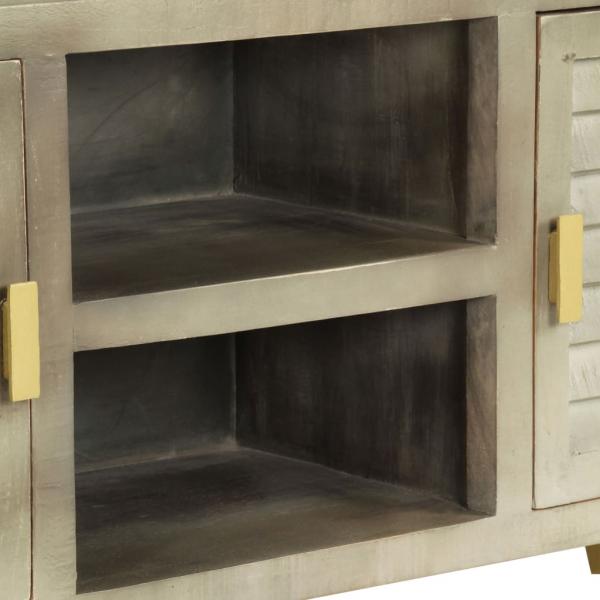 TV-Schrank Grau mit Messing 110 x 30 x 48 cm Mangoholz Massiv