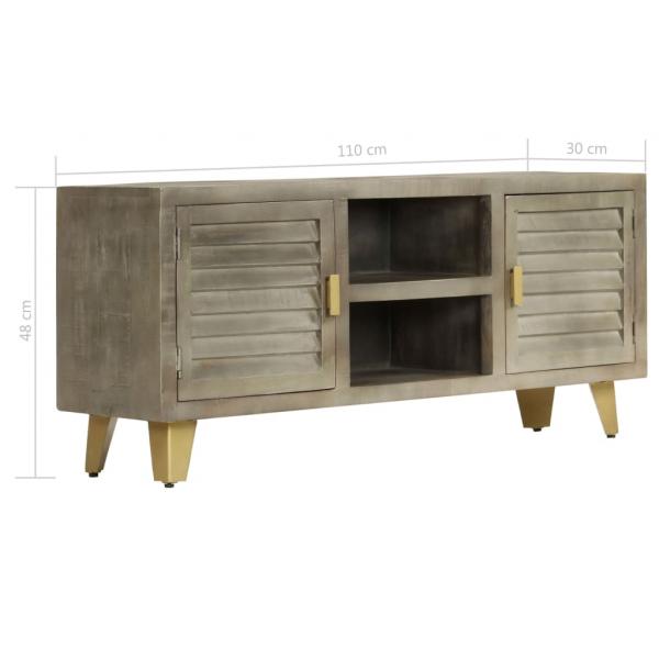 TV-Schrank Grau mit Messing 110 x 30 x 48 cm Mangoholz Massiv