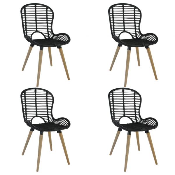 ARDEBO.de - Esszimmerstühle 4 Stk. Schwarz Natur Rattan