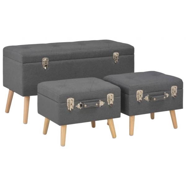 ARDEBO.de - Hocker mit Stauraum 3 Stk. Dunkelgrau Stoff