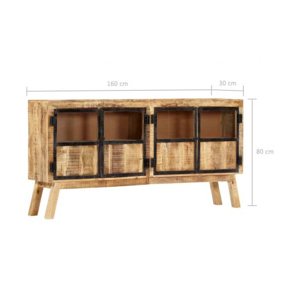 Sideboard Braun und Schwarz 160×30×80 cm Raues Mango-Massivholz