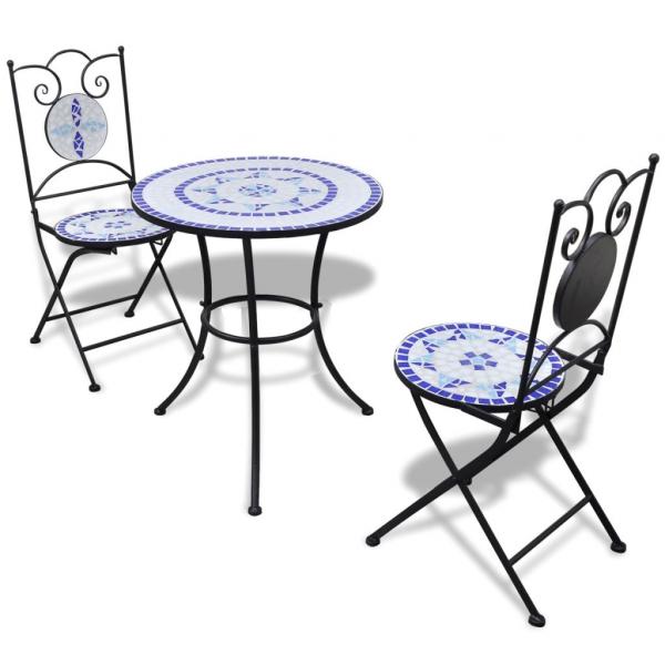 ARDEBO.de - 3-tlg. Bistro-Set Keramikfliesen Blau und Weiß