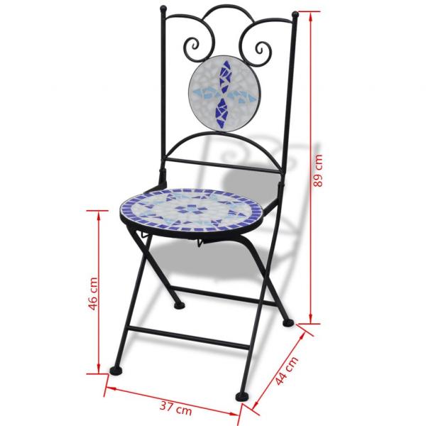 3-tlg. Bistro-Set Keramikfliesen Blau und Weiß