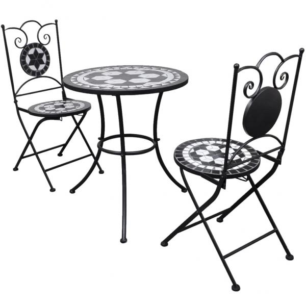 ARDEBO.de - 3-tlg. Bistro-Set Keramik Schwarz und Weiß