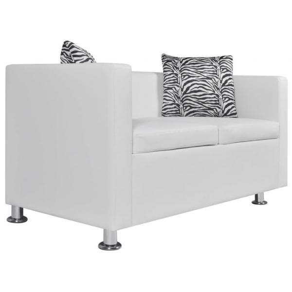 Sofa-Set Kunstleder 3-Sitzer + 2-Sitzer Weiß