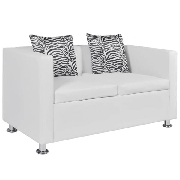 Sofa-Set Kunstleder 3-Sitzer + 2-Sitzer Weiß