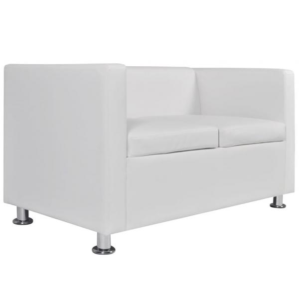 Sofa-Set Kunstleder 3-Sitzer + 2-Sitzer Weiß