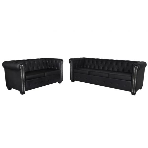 ARDEBO.de - Chesterfield-Sofas 2-Sitzer und 3-Sitzer Kunstleder Schwarz 