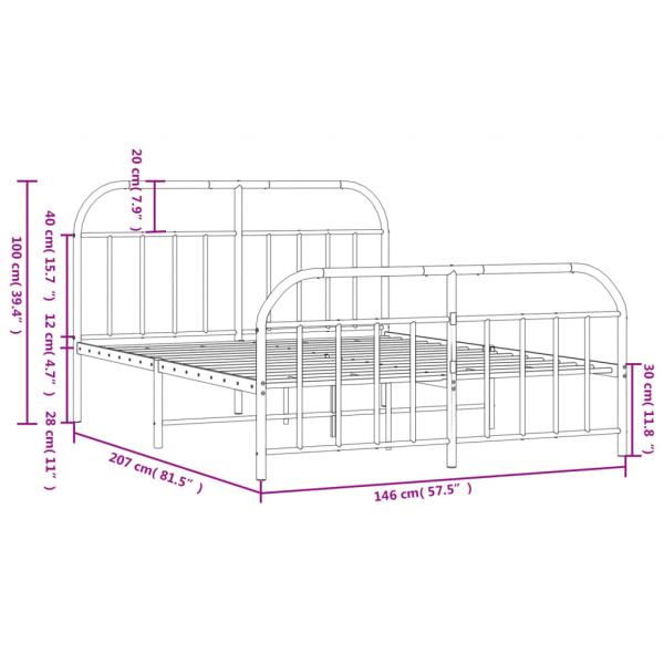 Bettgestell mit Kopf- und Fußteil Metall Schwarz 140x200 cm