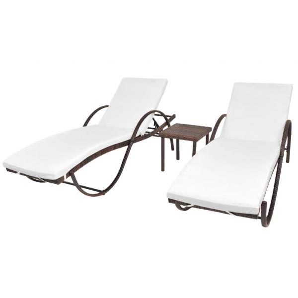 ARDEBO.de - Sonnenliegen 2 Stk. mit Tisch Poly Rattan Braun