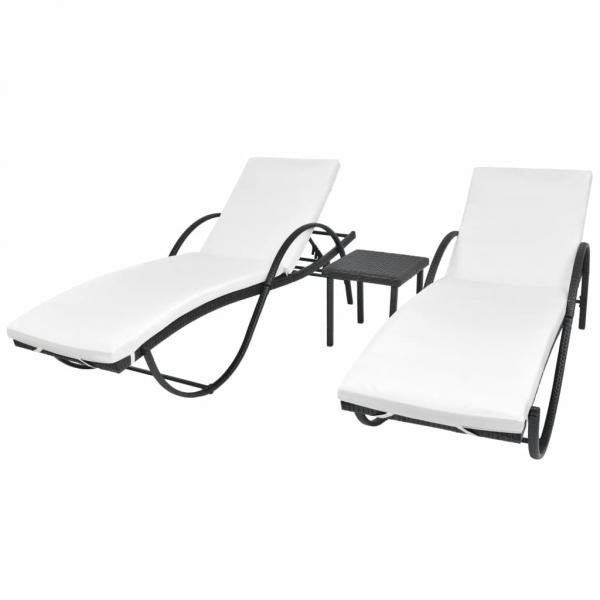 ARDEBO.de - Sonnenliegen 2 Stk. mit Tisch Poly Rattan Schwarz