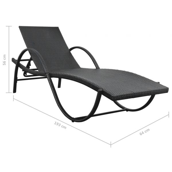 Sonnenliegen 2 Stk. mit Tisch Poly Rattan Schwarz