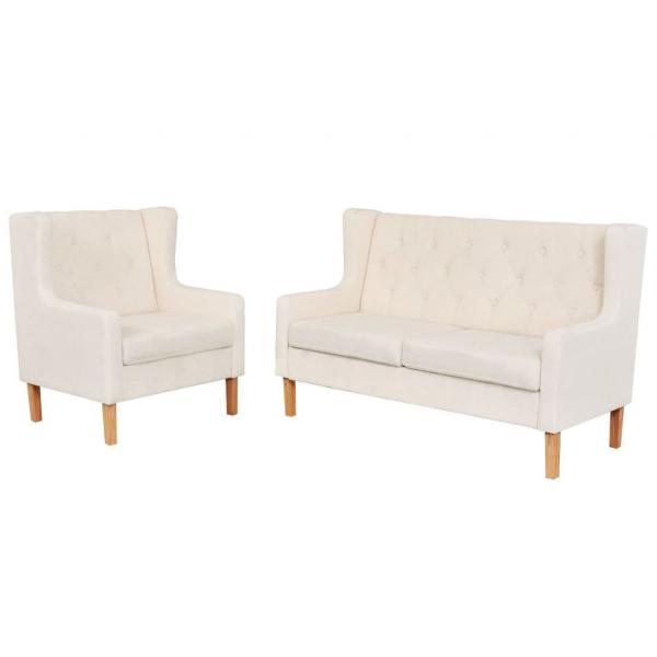 ARDEBO.de - 2-tlg. Sofa-Set Stoff Cremeweiß