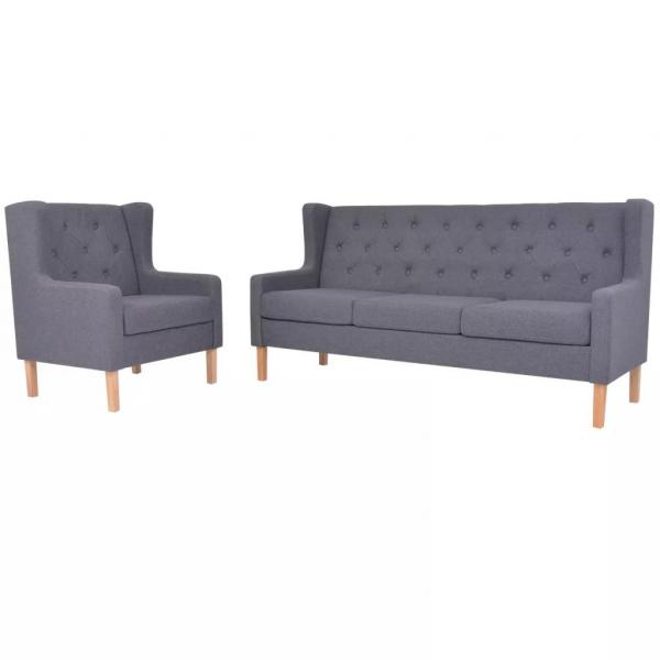 ARDEBO.de - 2-tlg. Sofa-Set Stoff Grau