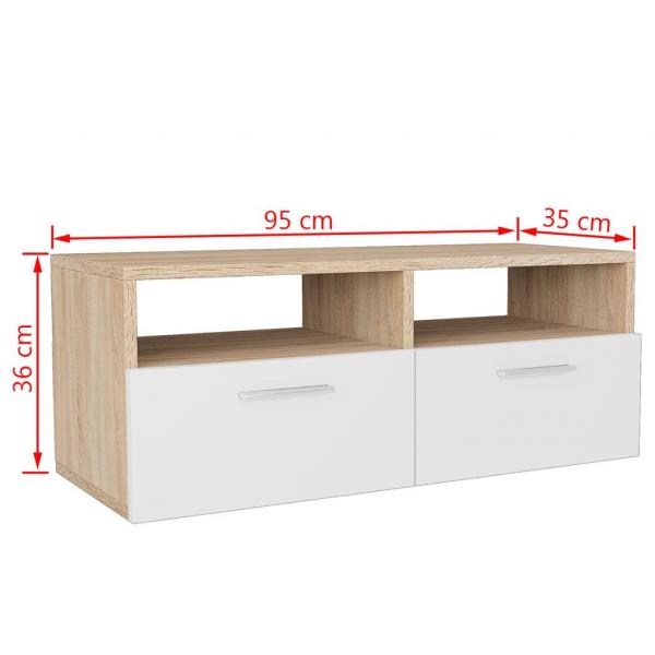 2 Stk. TV-Schränke Holzwerkstoff 95x35x36 cm Eiche und Weiß