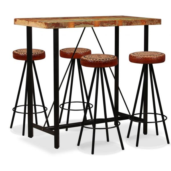 ARDEBO.de - 5-tlg. Bar-Set Altholz Massiv, Echtleder und Canvas