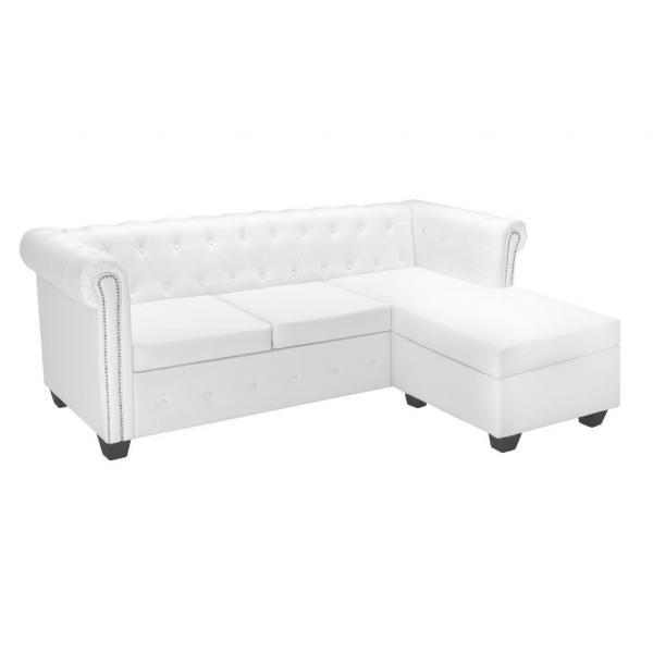 ARDEBO.de - Chesterfield Sofa in L-Form Kunstleder Weiß