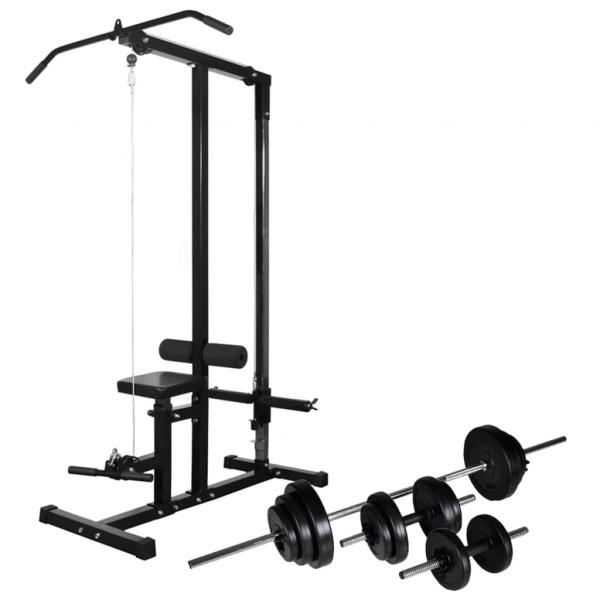 ARDEBO.de - Fitnessstation mit Langhantel und Kurzhantel Set 30,5 kg