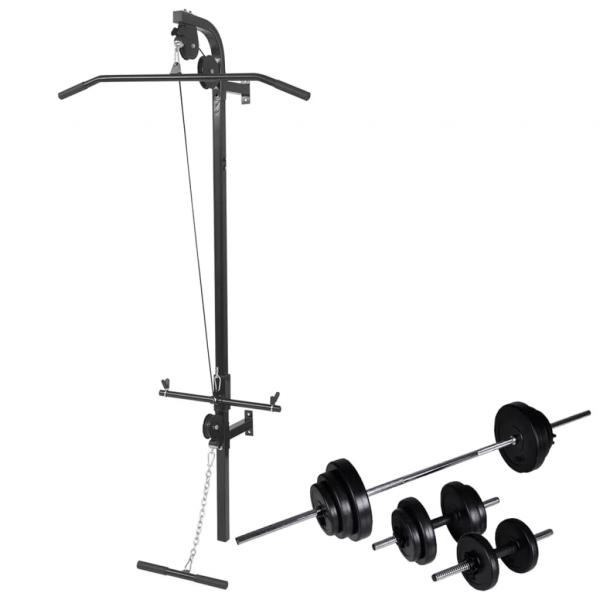 ARDEBO.de - Fitnessstation Wandmontage mit Langhantel Kurzhantel Set 30,5kg