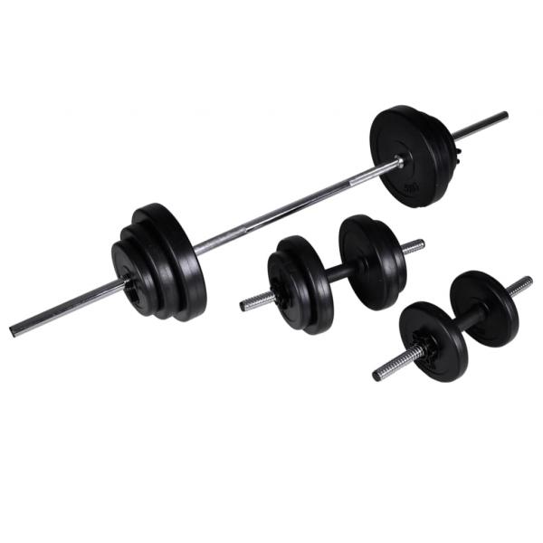 Trainingsbank mit Ablage, Langhantel und Kurzhantel Set 30,5 kg