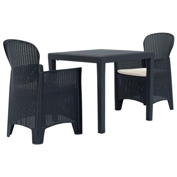 ARDEBO.de - 3-tlg. Bistro-Set Kunststoff Anthrazit Rattan-Optik