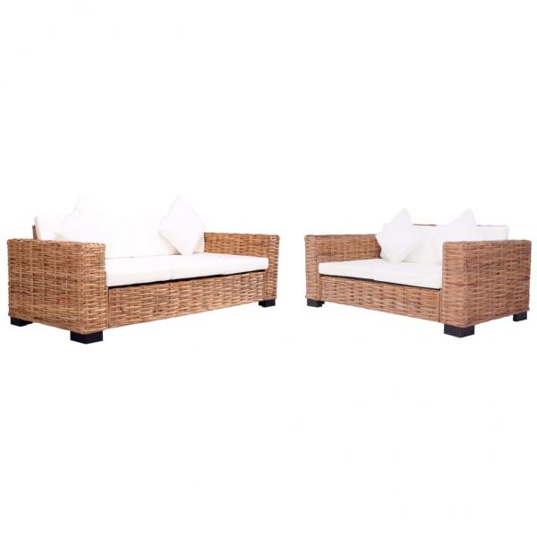 ARDEBO.de - 2-tlg. Gartensofas mit Polster Natürliches Rattan